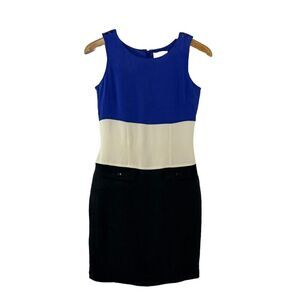 Design by Pat‎ Argenti 100% Silk Colorblock Sleeveless Shift Dress Sz 4 Blue
